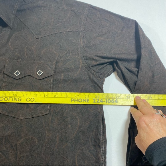 Panhandle Rough stock Shirt Pearl Snap Button Brown Paisley Front Pockets Plaid - Picture 9 of 11